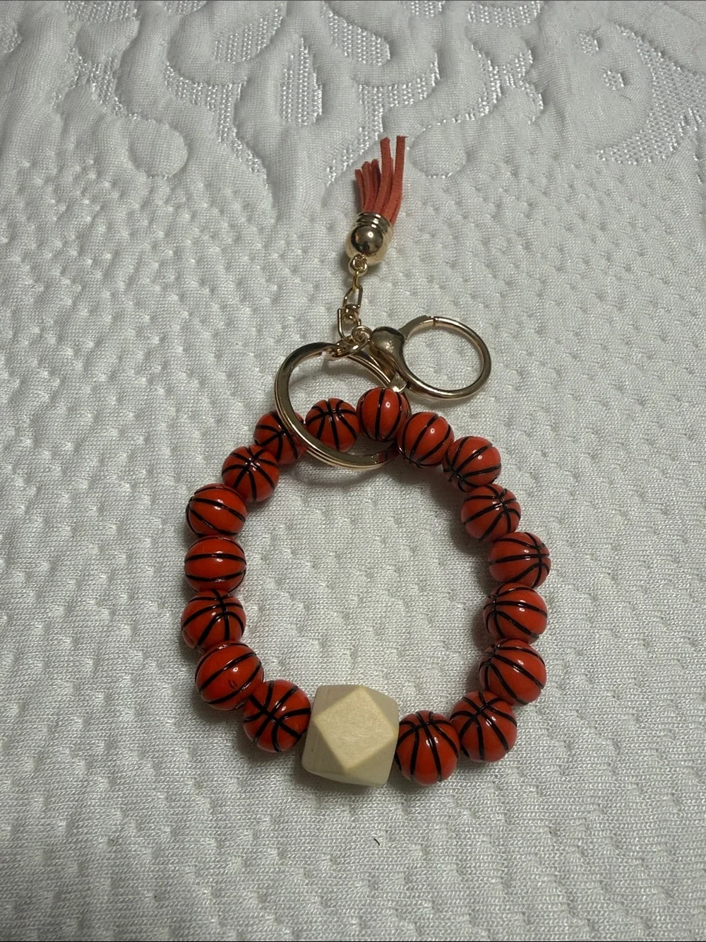 Set of 12 Beaded Key Ring Wristlet - Basketball Soccer, Football and Baseball